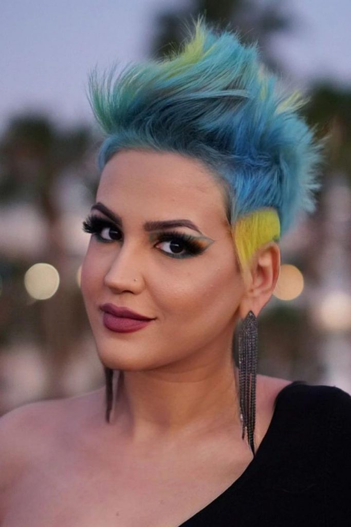 Tapered Blue and Yellow Hair with Shaved Sides