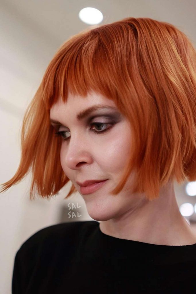Chin-Length Red Bob with Baby Bangs
