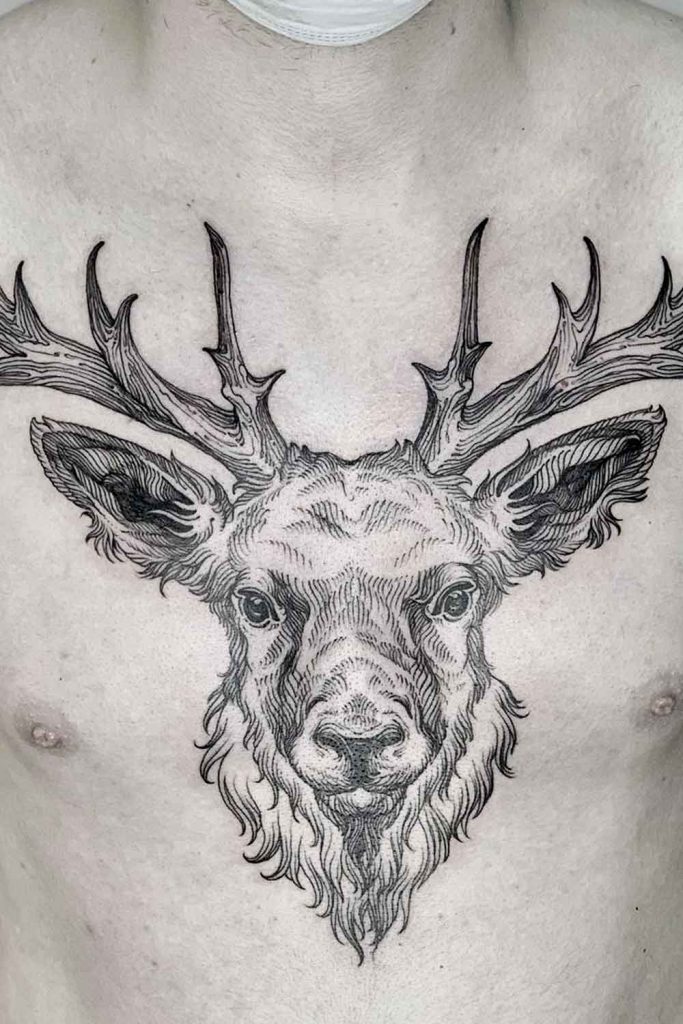 Big Chest Tattoo with a Deer