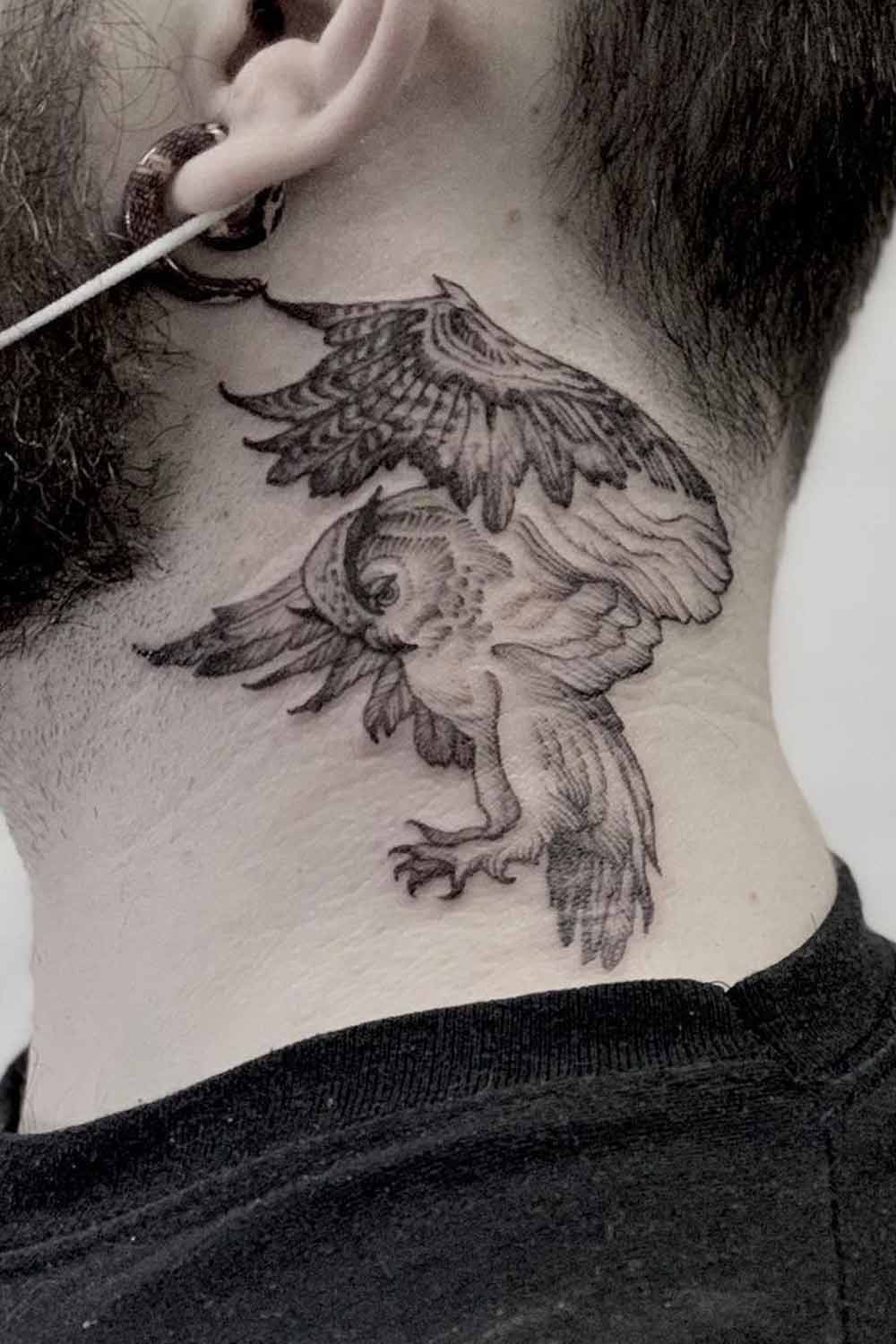 Neck Owl Tattoo Design