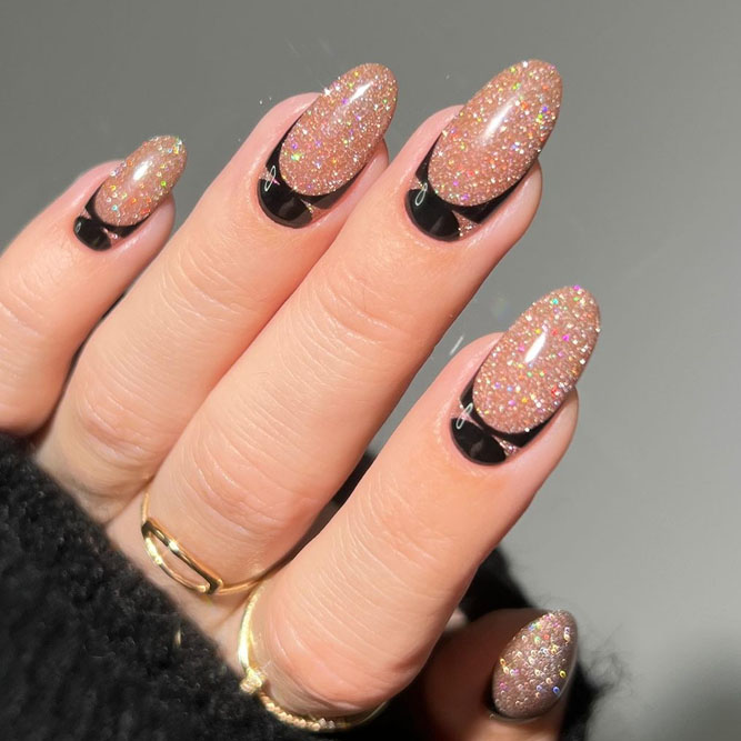 Gold Glitter Nails with Half Moon