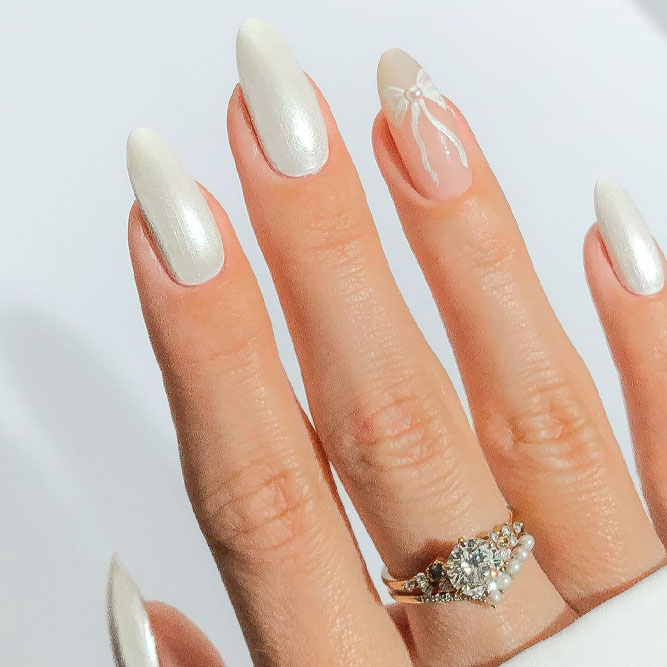 Bridal Pearl Almond Nails