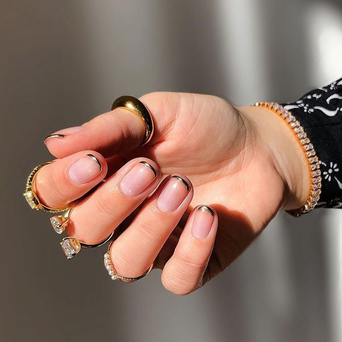 Thin Metal Autumn French Tip Nails