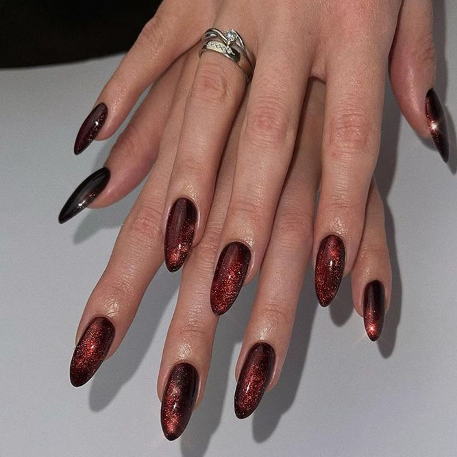 Glittery Burgundy Nails