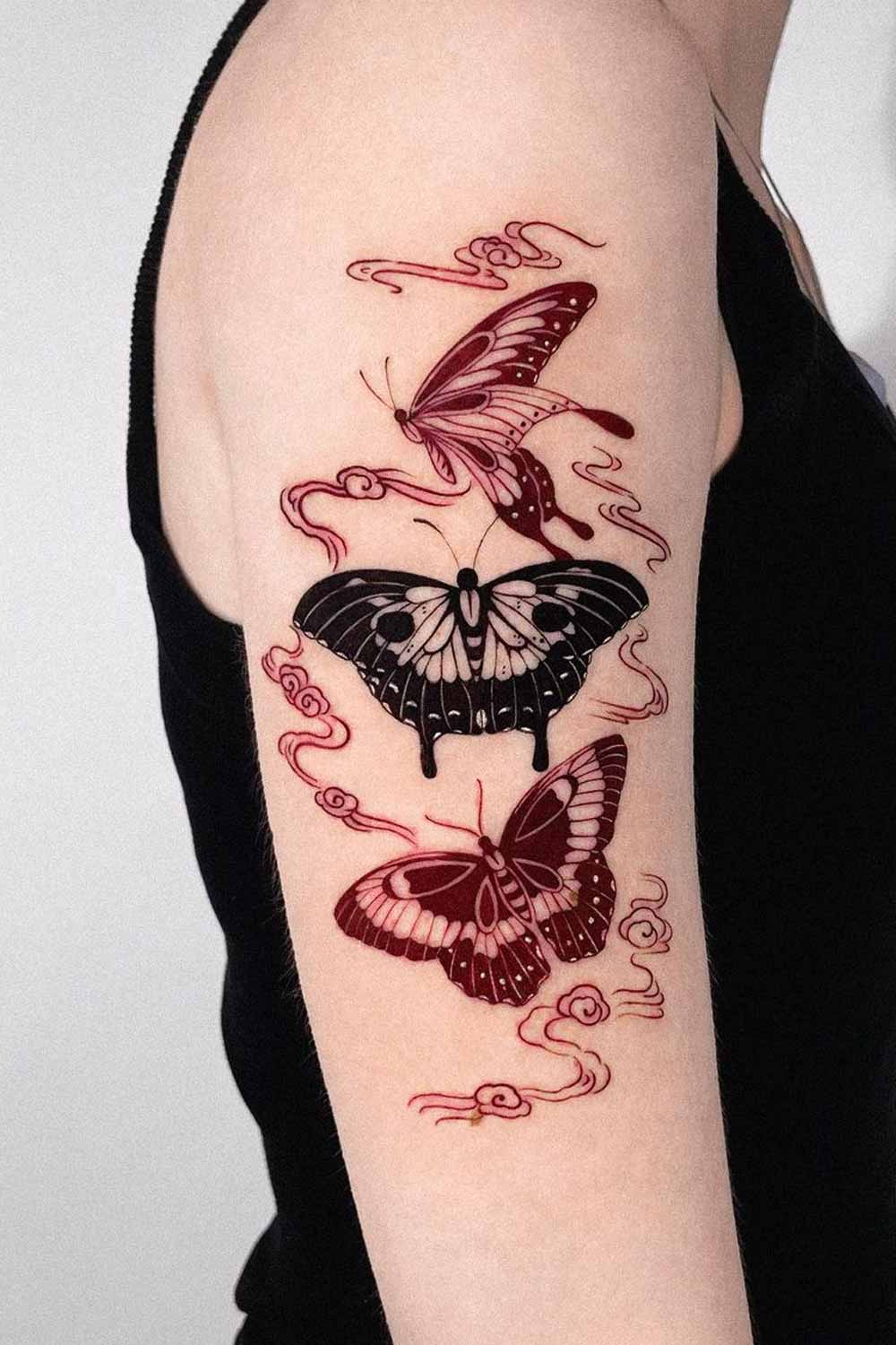 Butterflies in Japanese Style Tattoo