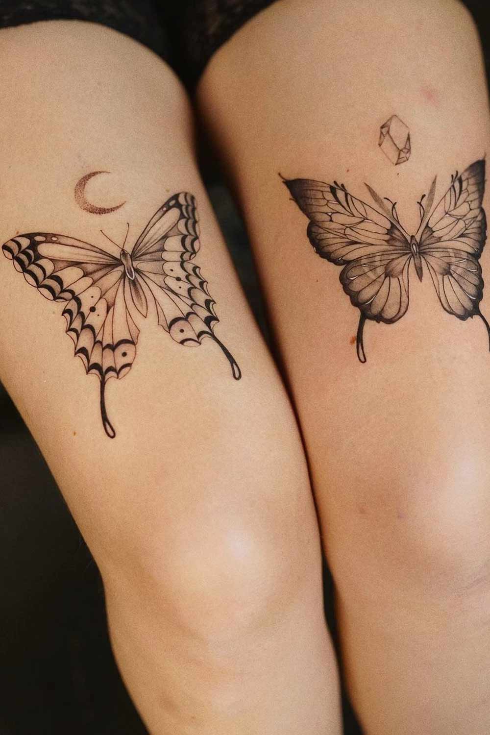 Double Thigh Butterflies Design Tattoo