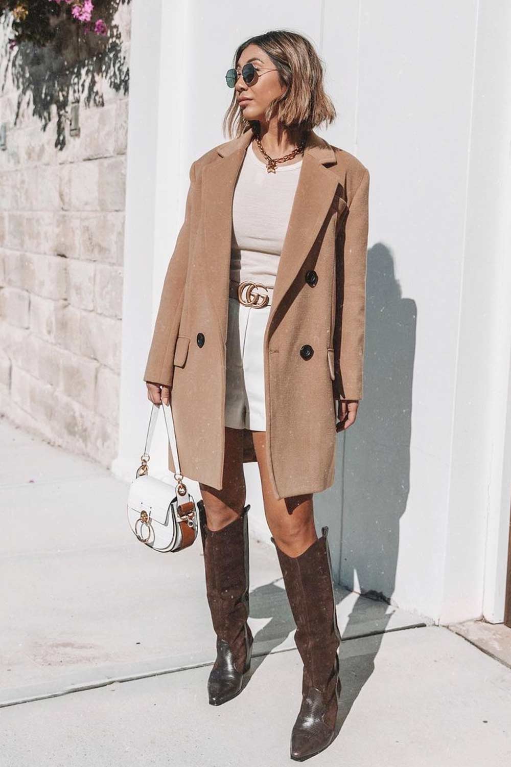 Beige Coat with High Boots