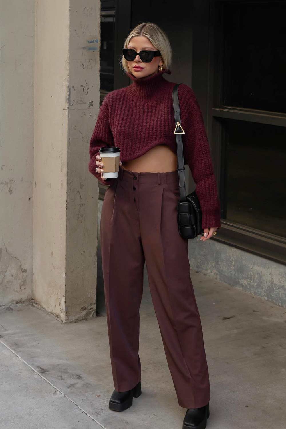 Monochromatic Look with Pants and Crop Sweater