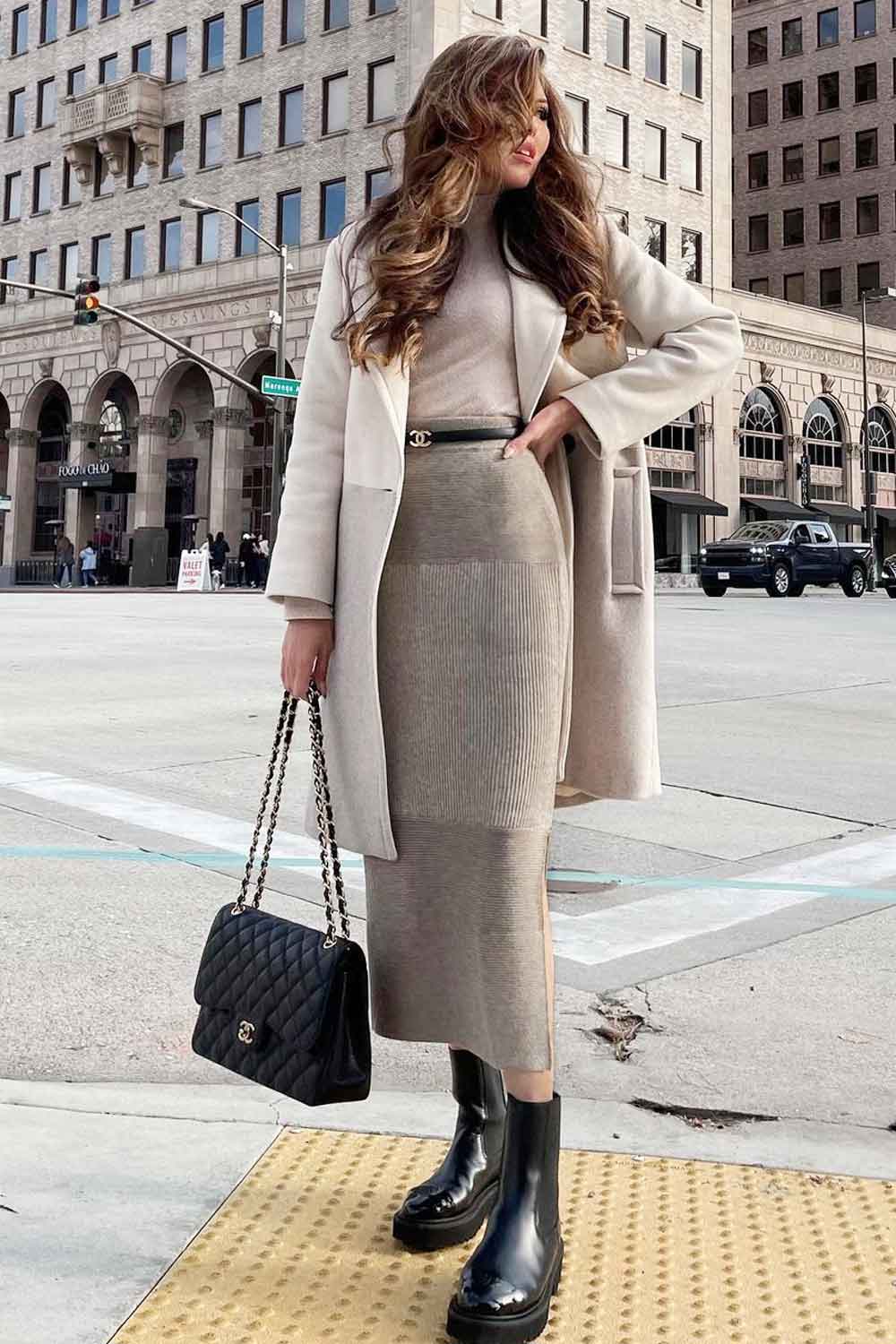 Long Skirt with Mid Coat Fall Outfits