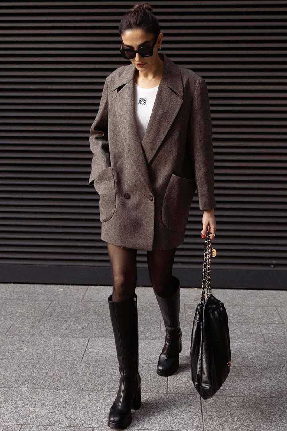 Oversize Blazer with High Boots