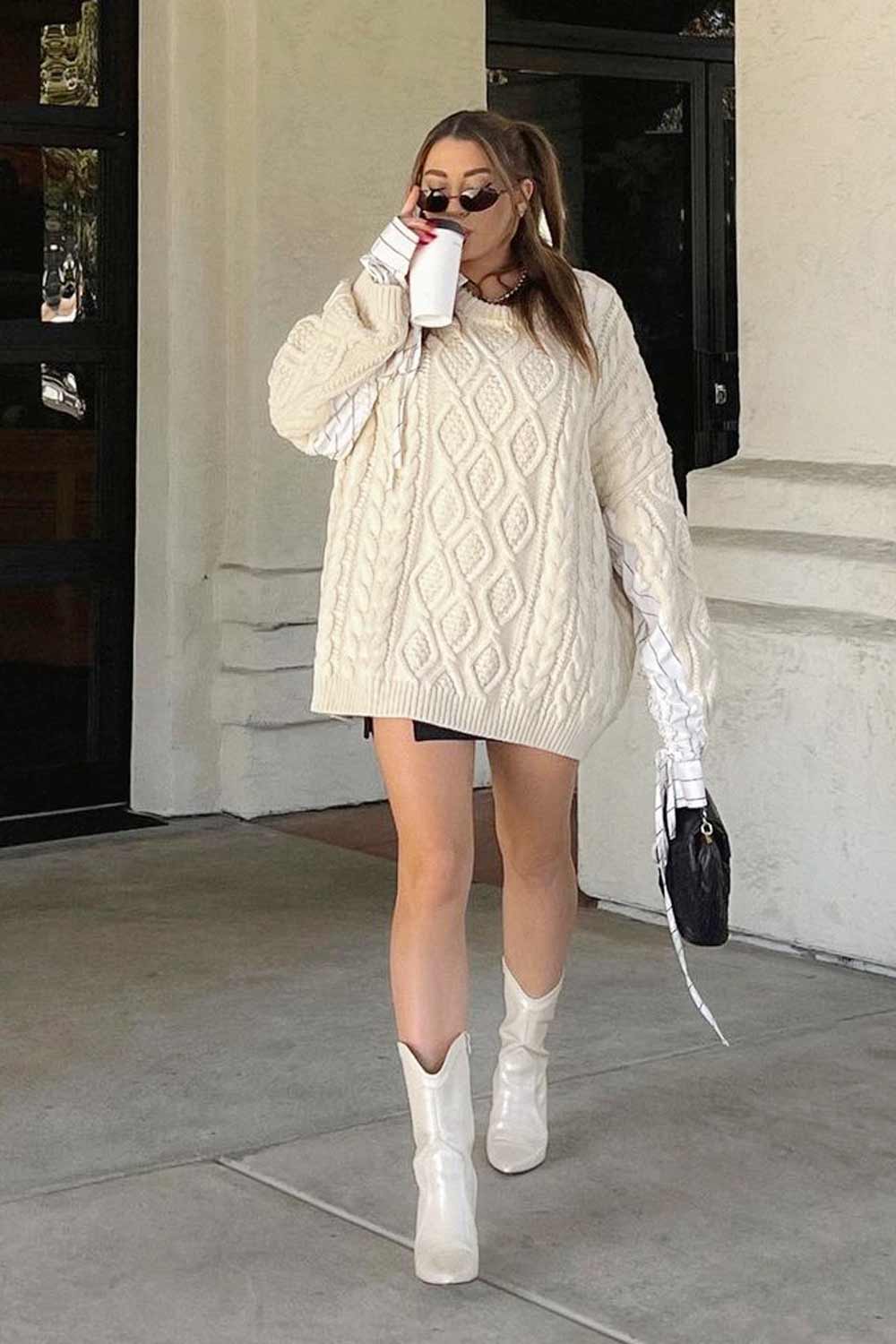 Oversize Sweater with High Boots Fall Outfits