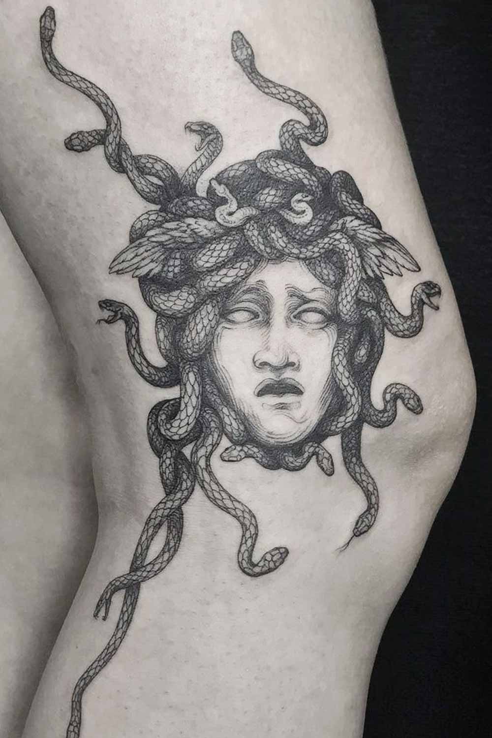 Leg Medusa Design Tattoo