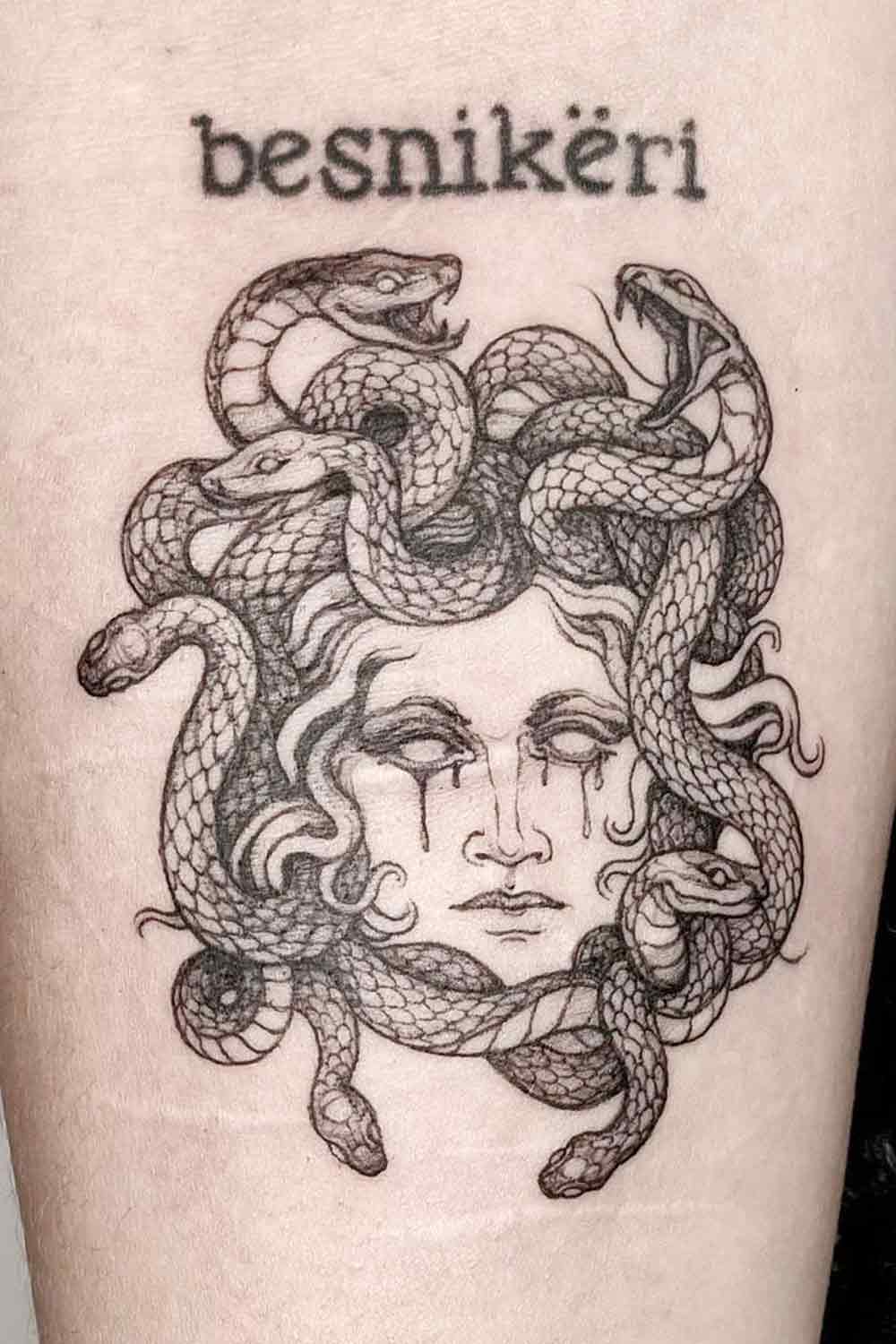 Black and White Medusa Design Tattoo