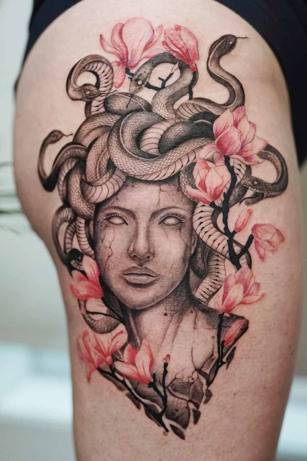 Medusa With Flowers Tattoo Design