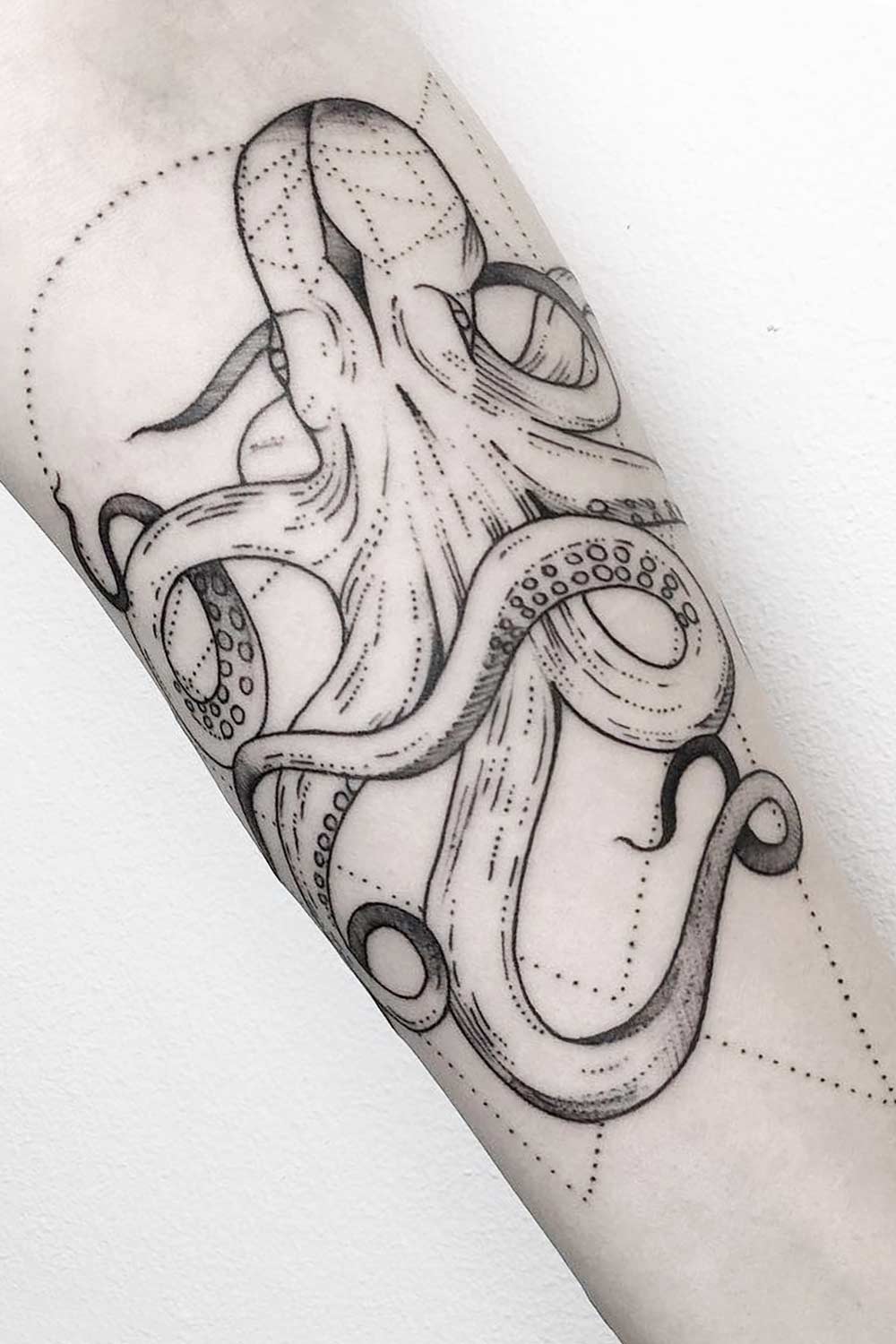 Octopus Tattoo with Geometric Elements