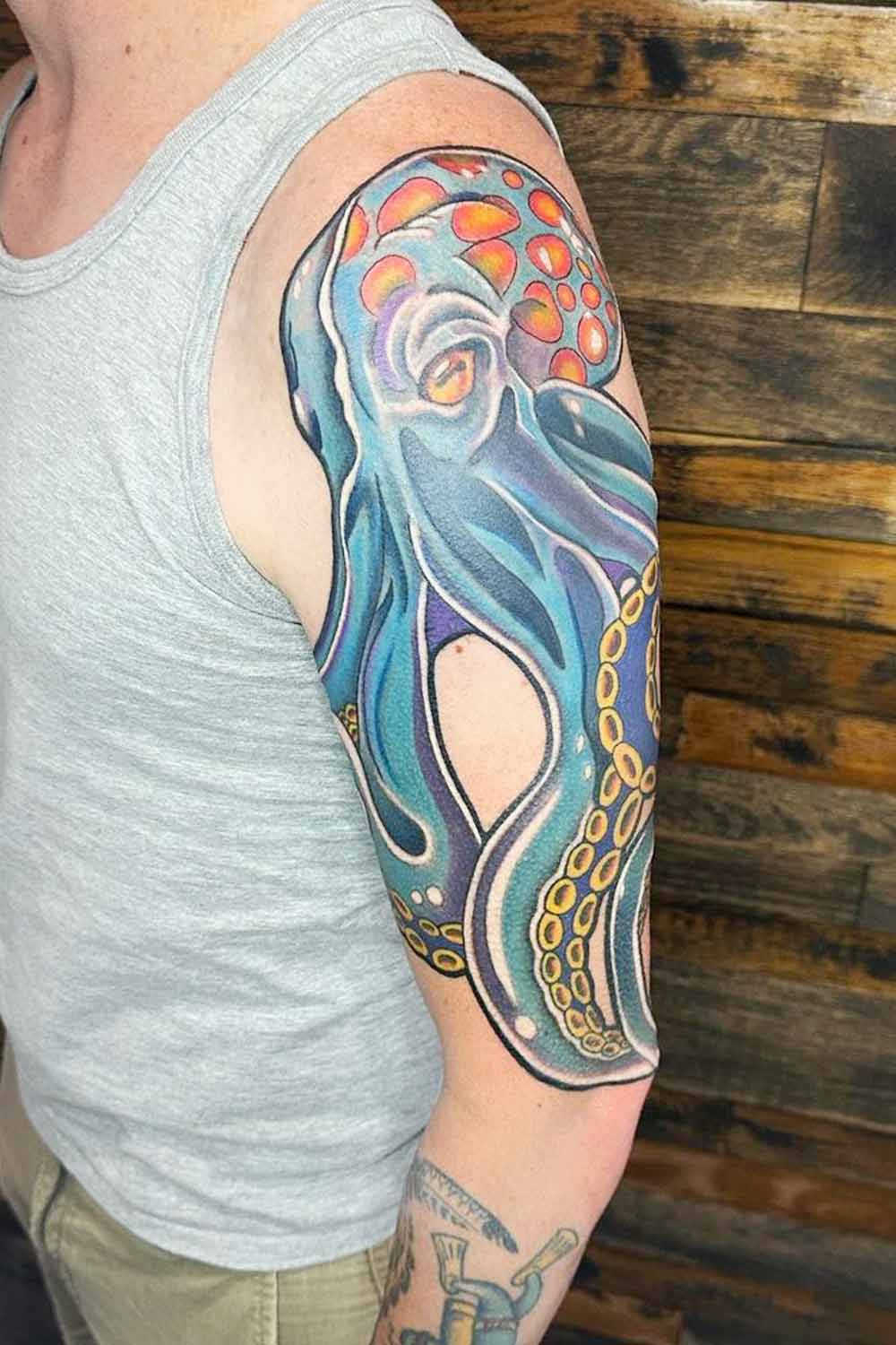 Blue Octopus Big Design Tattoo