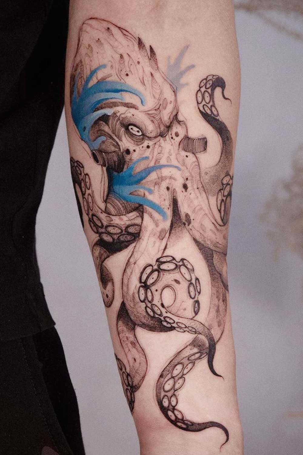 Black and White Octopus Tattoos with Colorful Elements