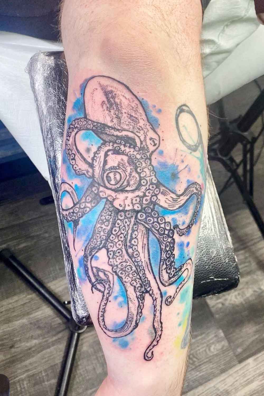 Octopus Tattoo with Watercolor Accent