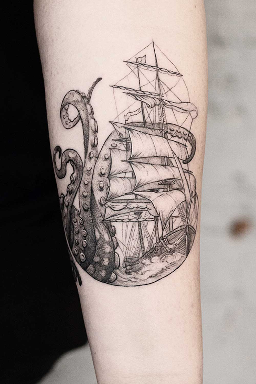 Octopus Tentacles Tattoo with Ship
