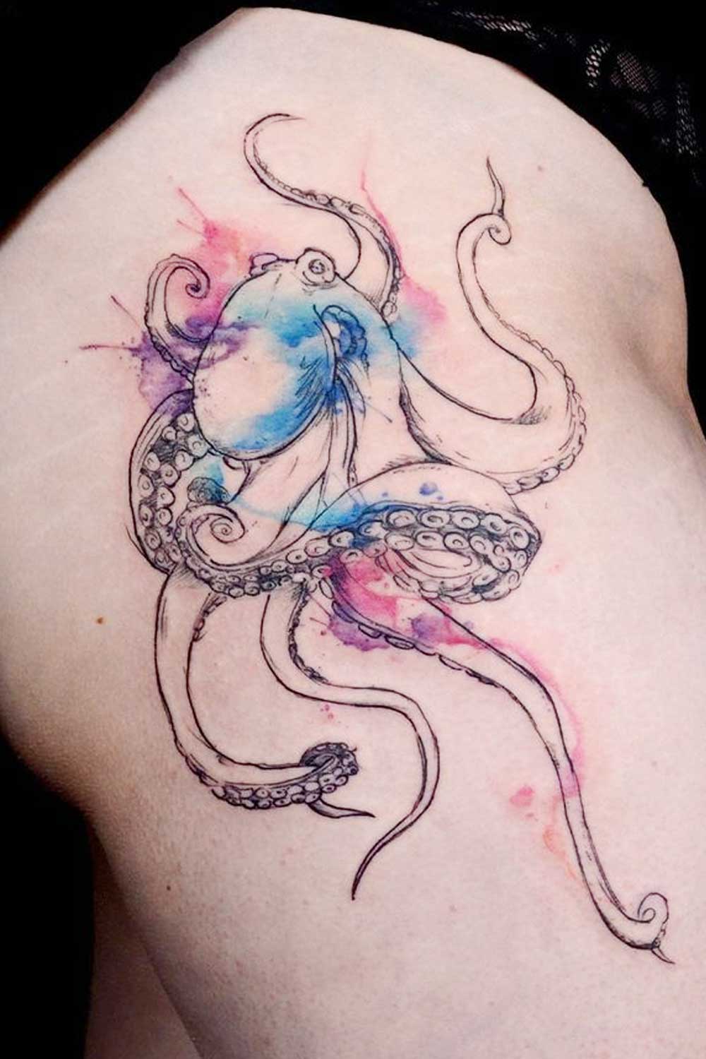 Watercolor Thigh Tattoo Design