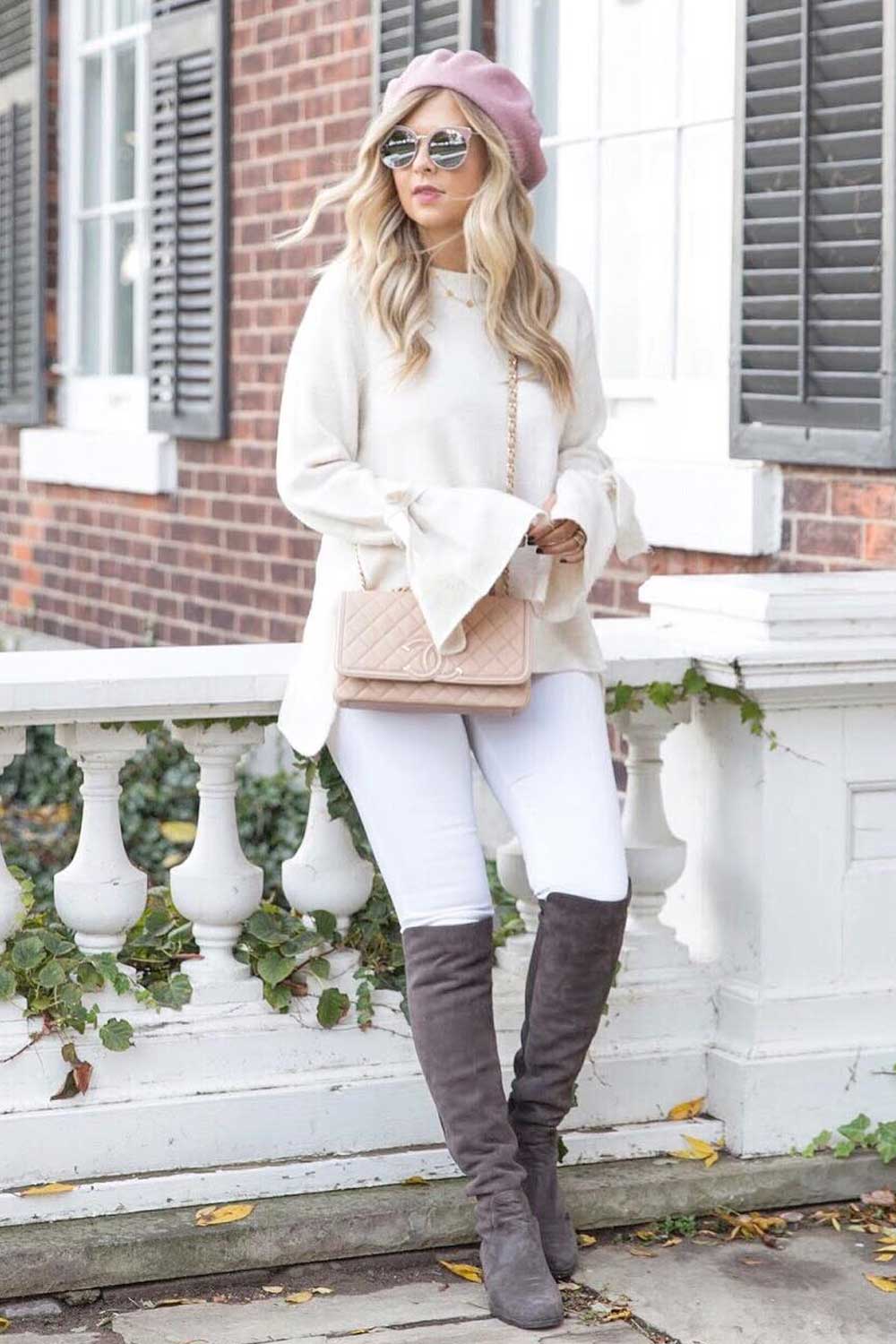 Sweater with White Jeans and OTK Boots