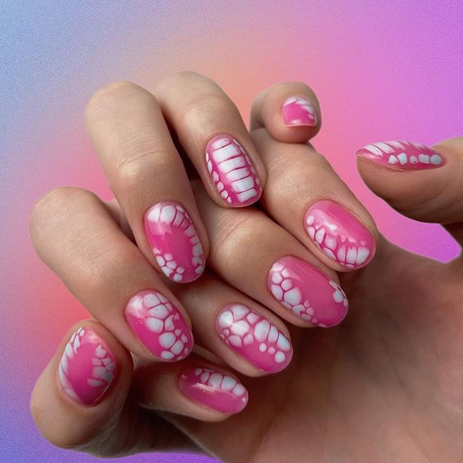 Animal Print Pink And White Nails