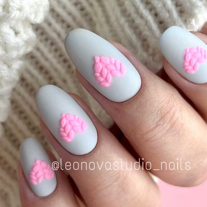 Pink and White Nails For Winter