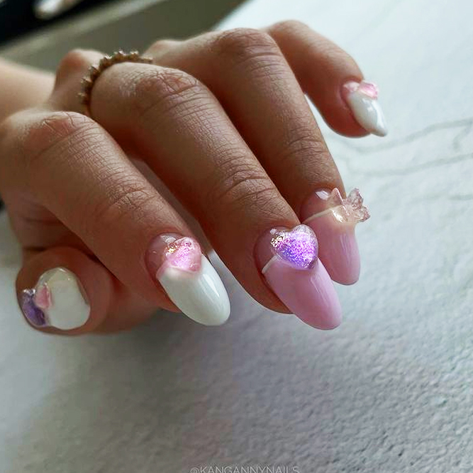 Textured Butterfly Pink and White Nails
