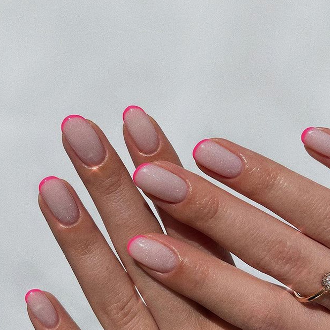 Milky White and Pink French Nails