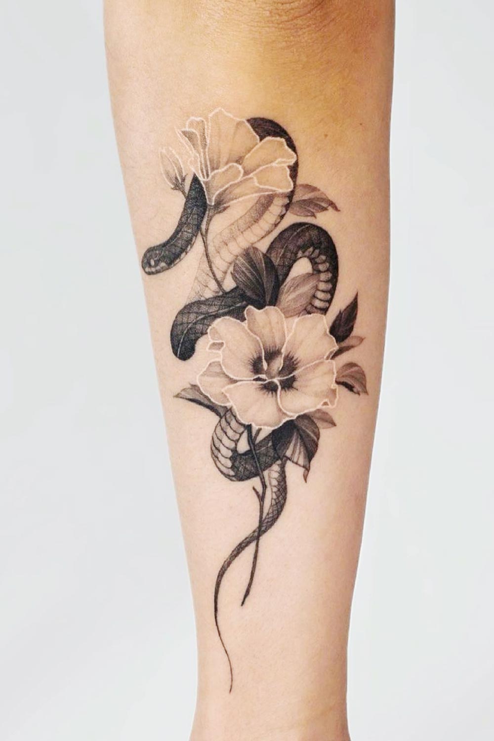 Floral Snake Tattoo Design on Arm