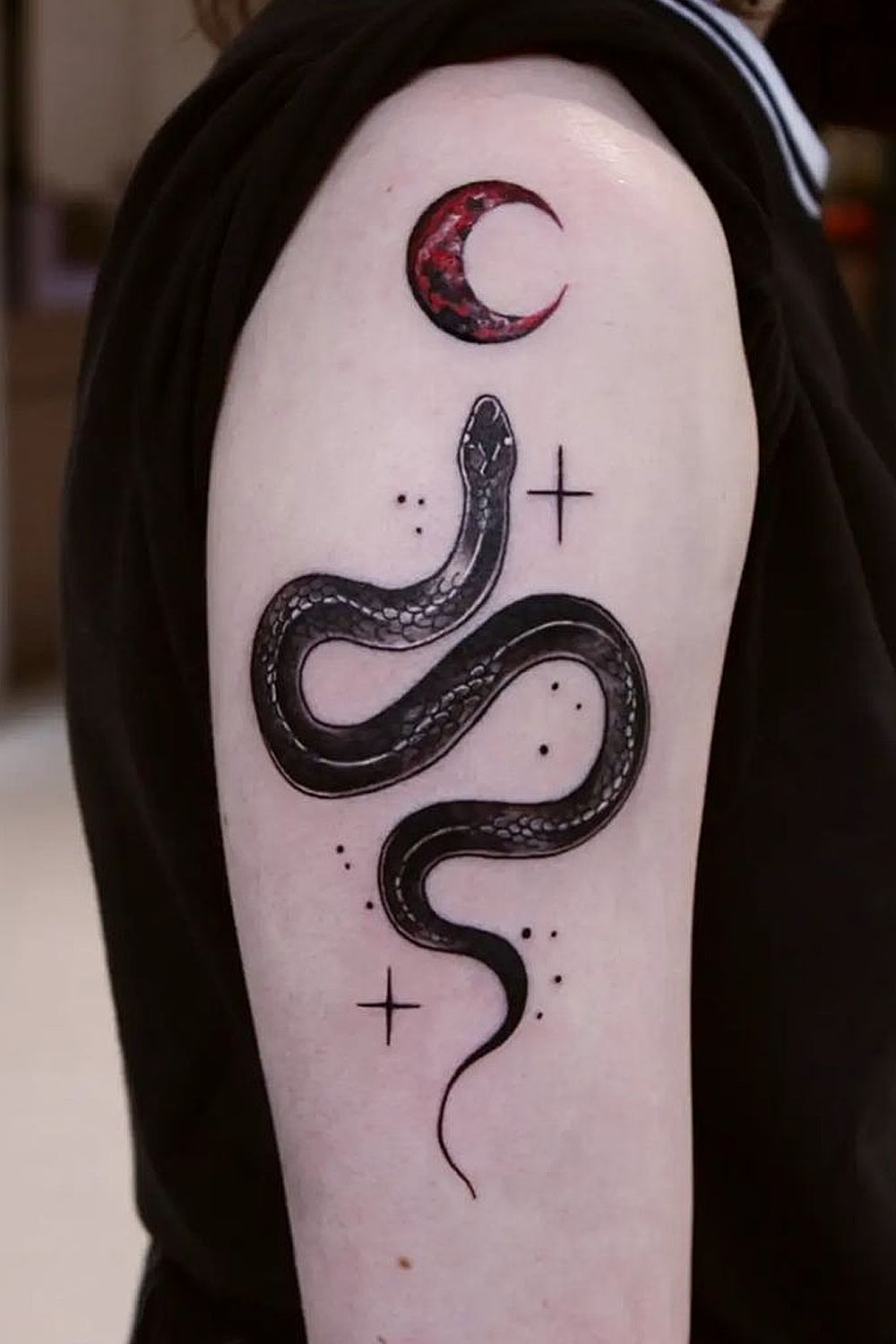 Snake and Moon Tattoo Design