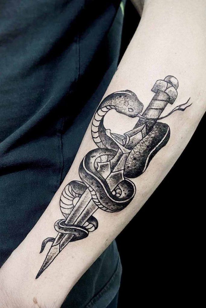 Snake and Dagger Tattoo Design