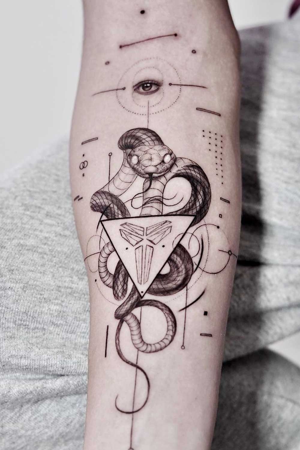Snake Tattoo with Geometric Elements
