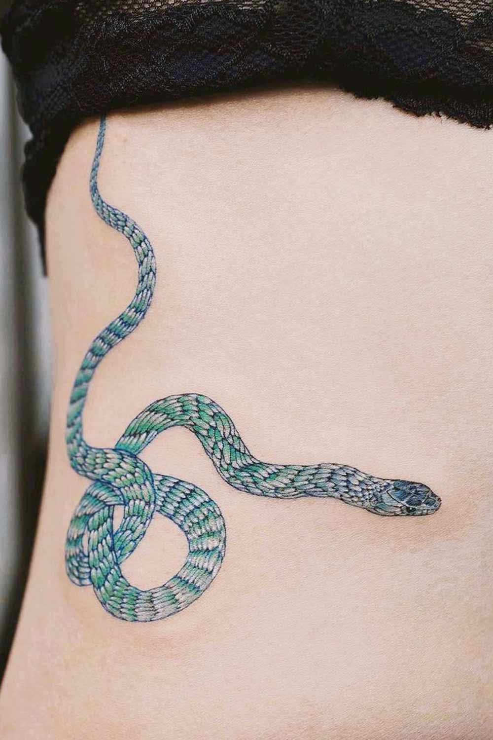 Minimalist Blue Snake on Side Body