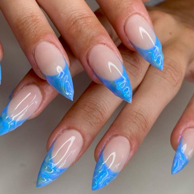 Blue French Stiletto Nails
