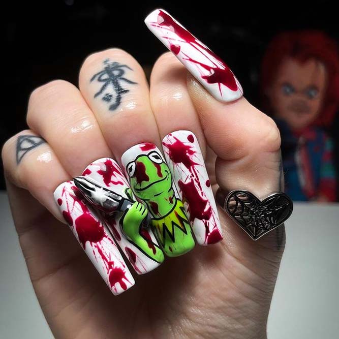 Kermit Frog Halloween Nails