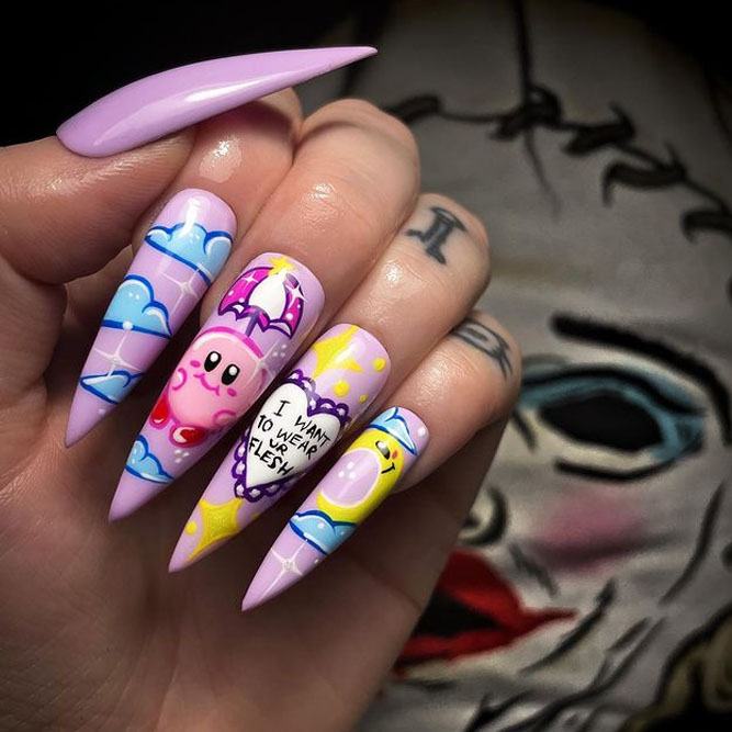 Kirby Hungry Scary Halloween Nails