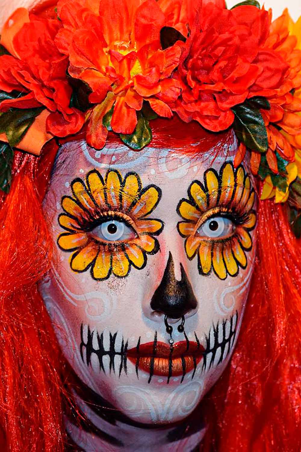Skull Makeup Ideas with Floral Accessories