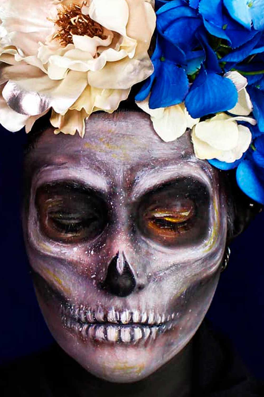 Skull Makeup Ideas with Floral Accessories