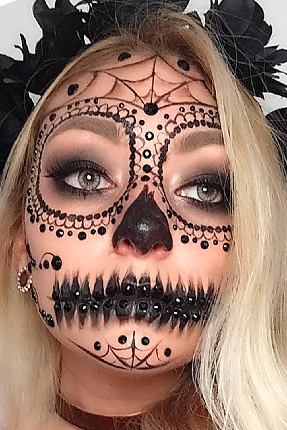 Skull Makeup with Rhinestones