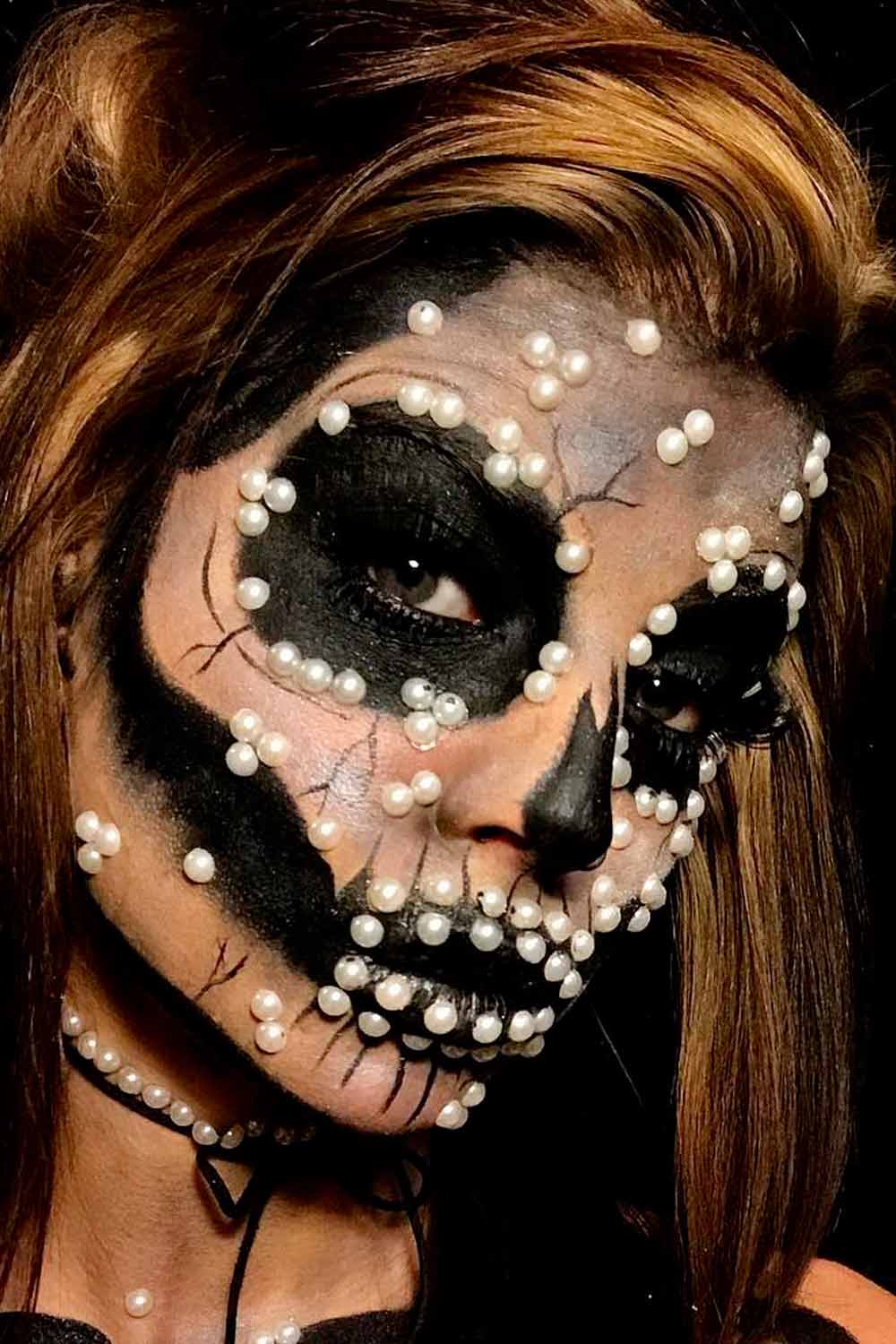 Skull Makeup with Rhinestones