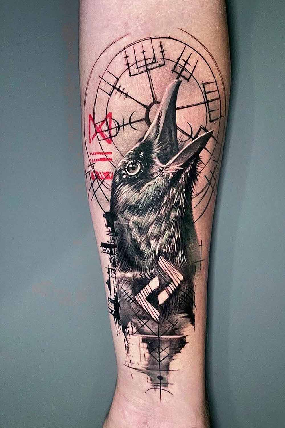 Crow Tattoo with Clocks Design