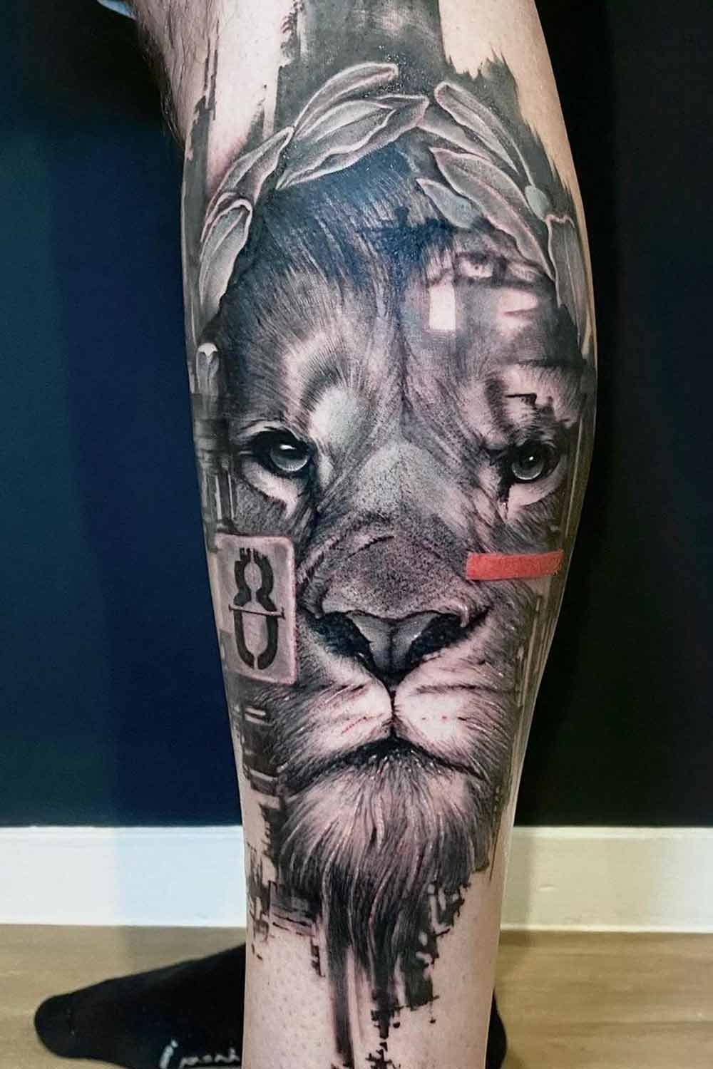Lion Trash Polka Tattoo Style Design