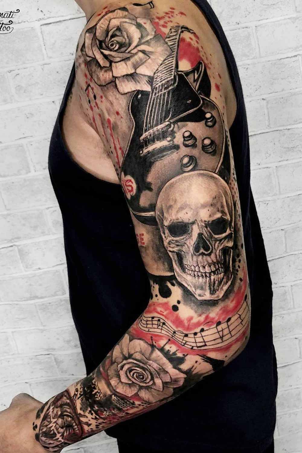 Sleeve Tattoo Design with Skull