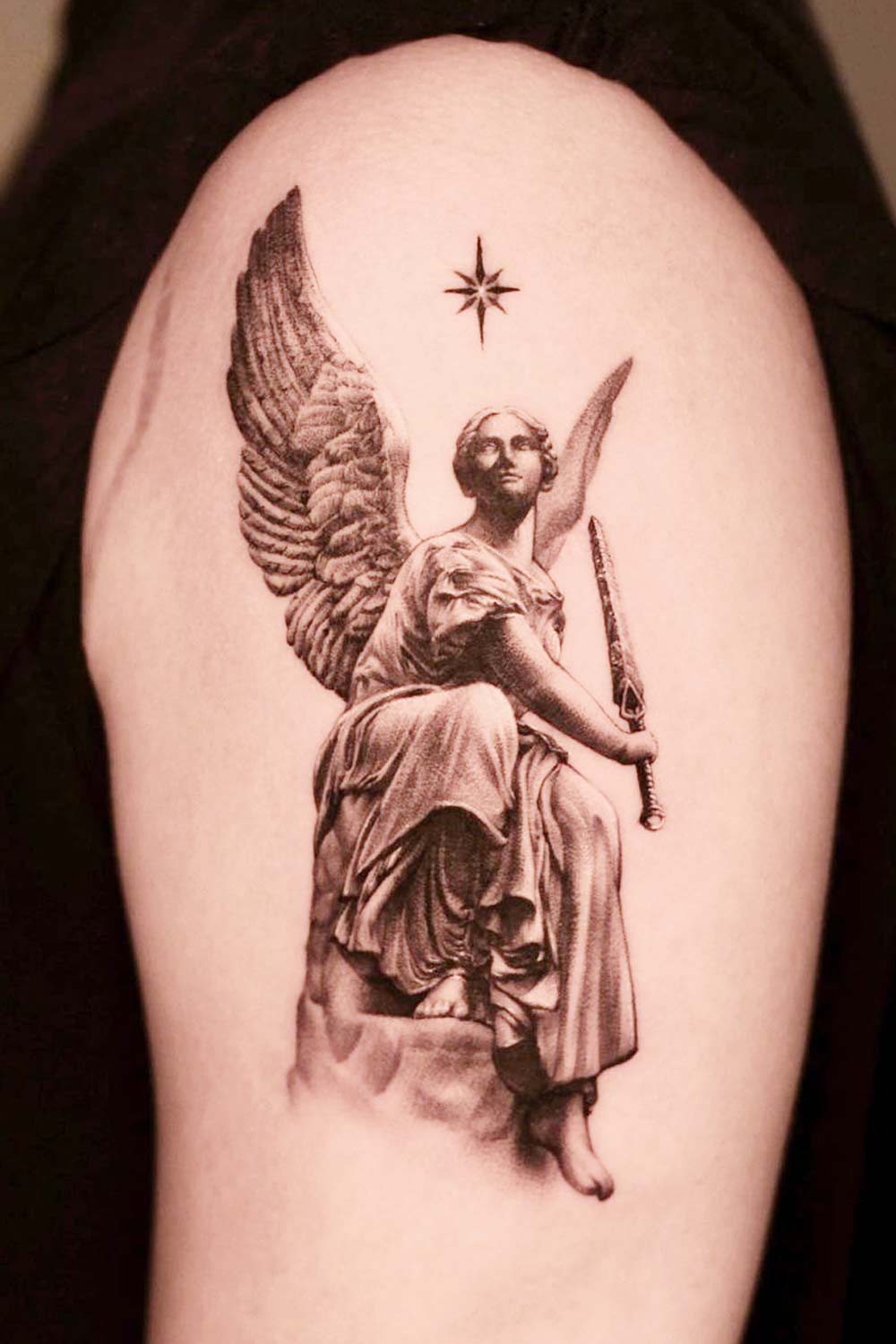 Angel with Sword Statue Tattoo
