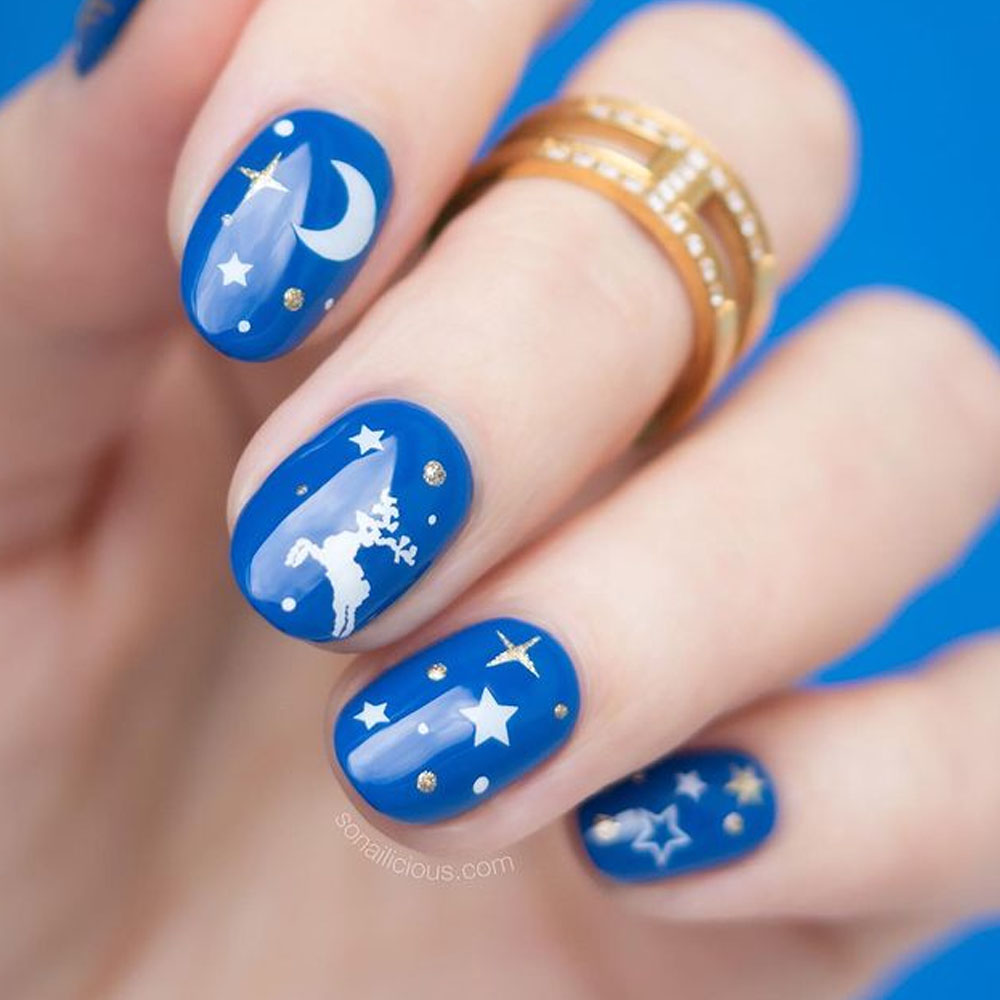 Winter Night with Star Design Nails