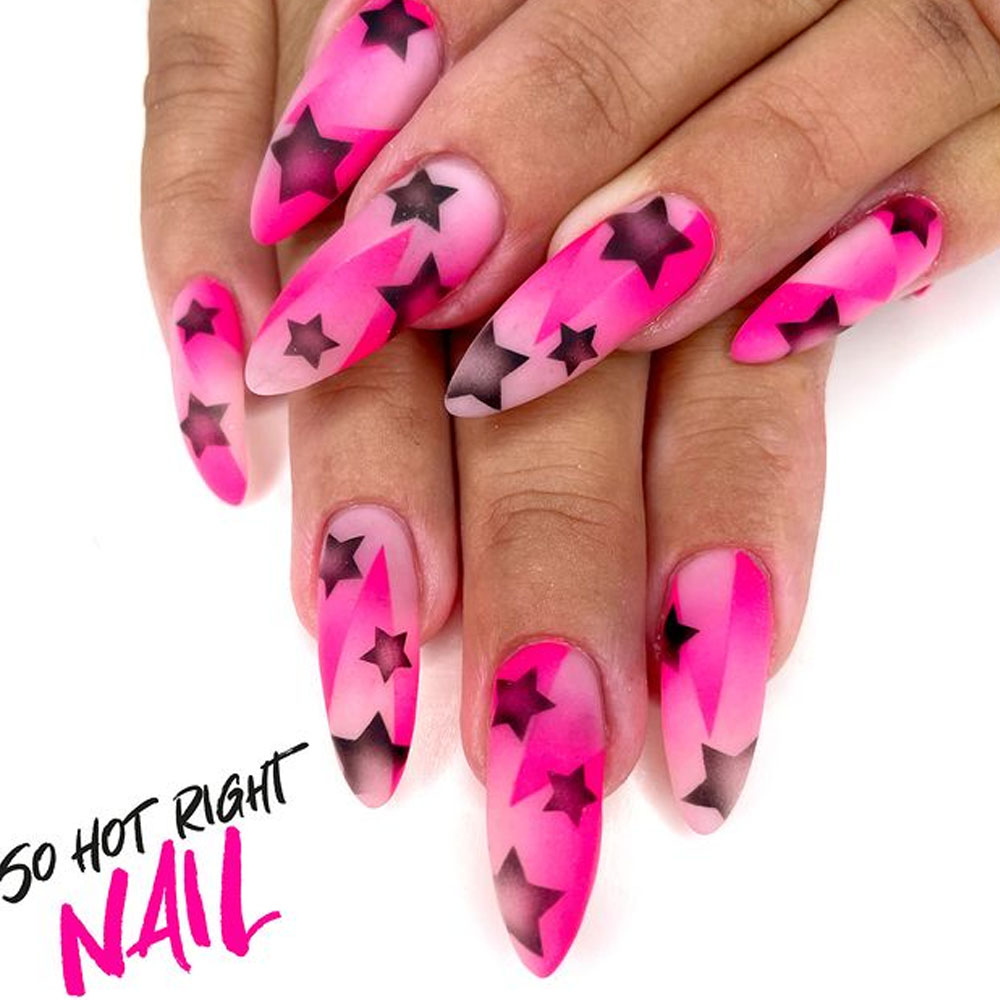 Retro Pink Star Design Nails