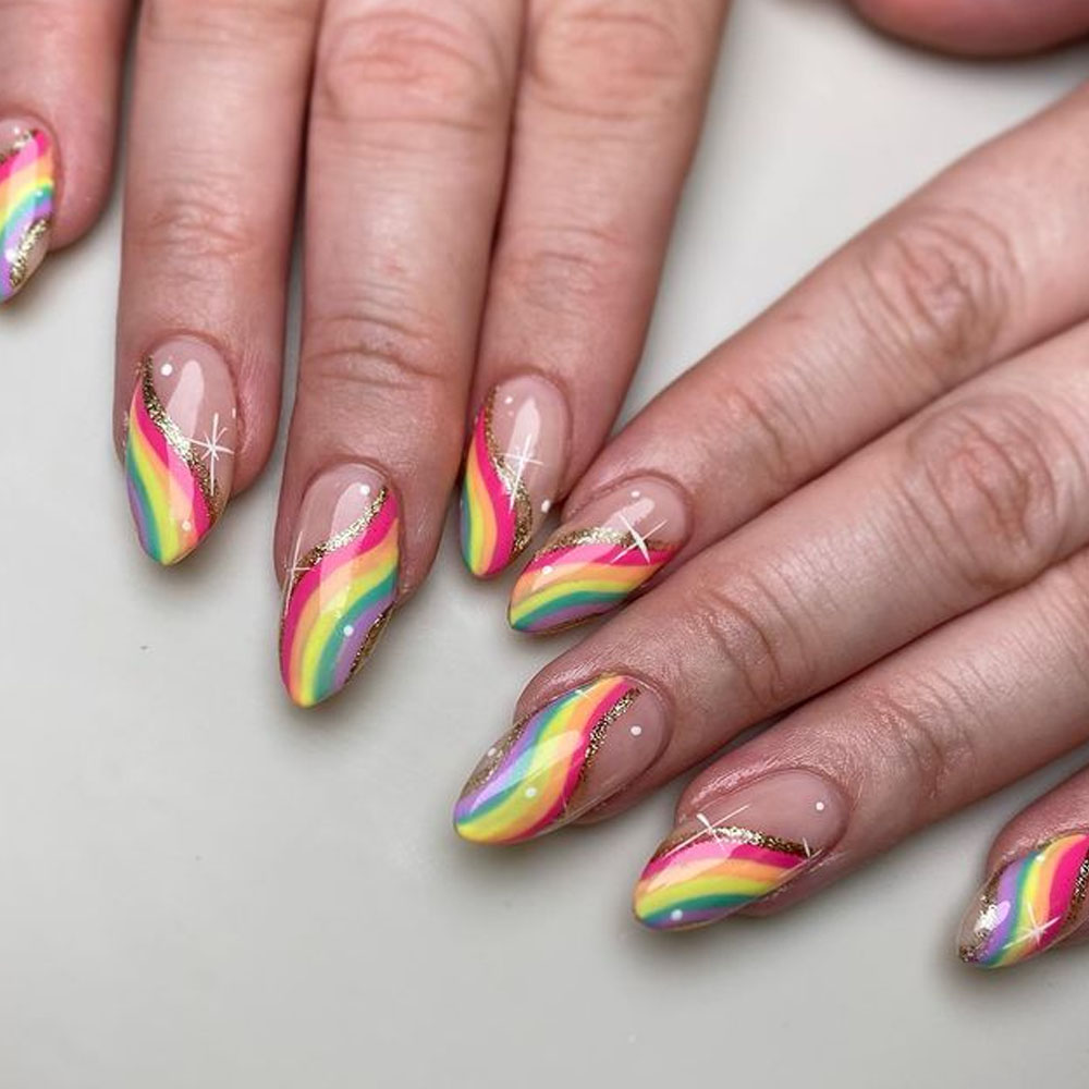 Rainbow Swirls with Star Design Nails