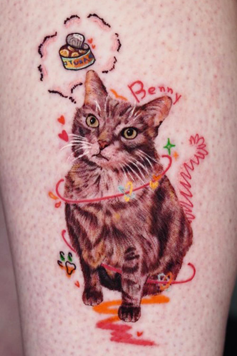Cute Benny Cat Tattoo Design