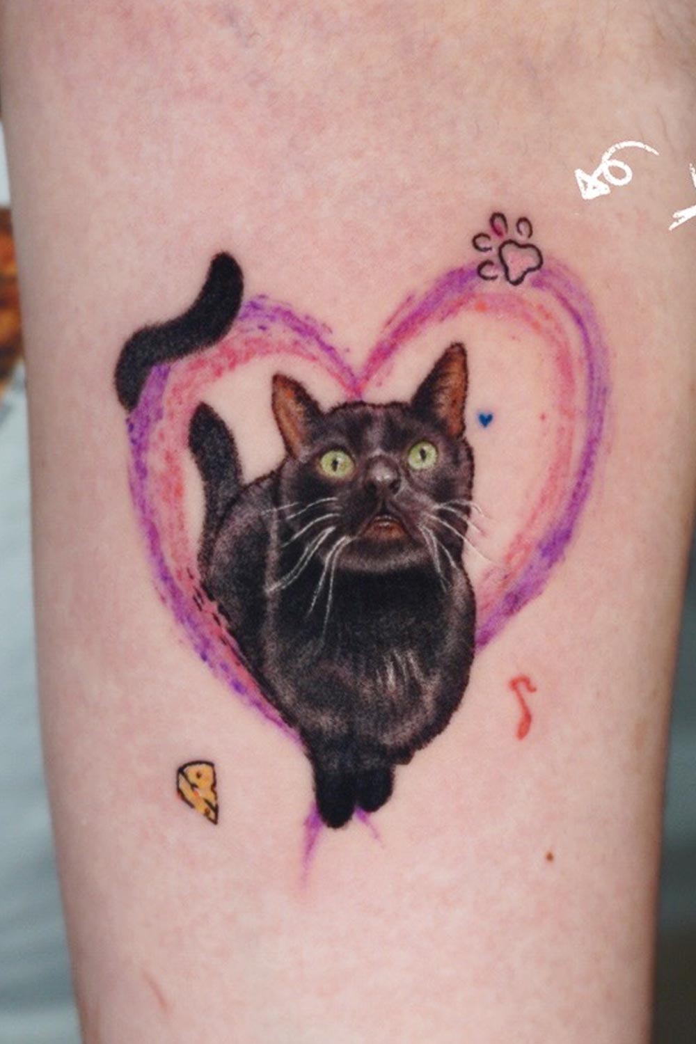 Black Cat with Heart Tattoo